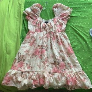 - large pink and white polka dot and floral dress - 30 through 46 inch waist